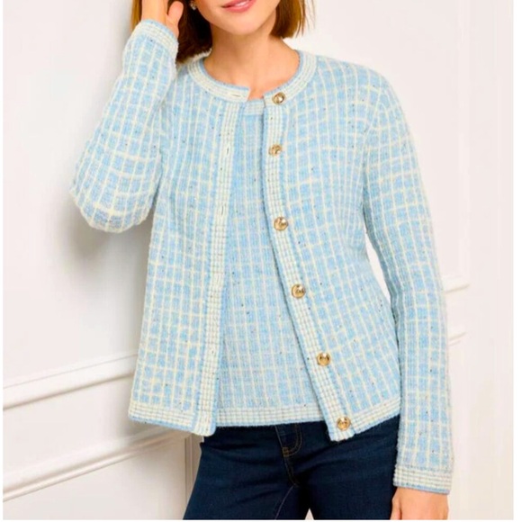 Talbots Sweaters - 2PC set, Talbots Sweater Set Women's M, Blue Hydrangea/Ivory Sequin Plaid